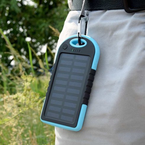 Solar powerbank - mobiele telefoon oplader 5000 mAh met karabijnhaak