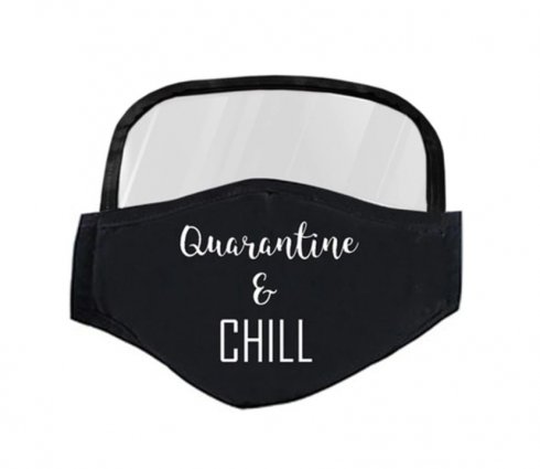 Protective black face mask with shield - Quarantine & Chill