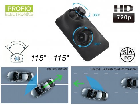 Dubbel roterende mini HD achteruitrijcamera met IP68 bescherming + 115 ° hoek