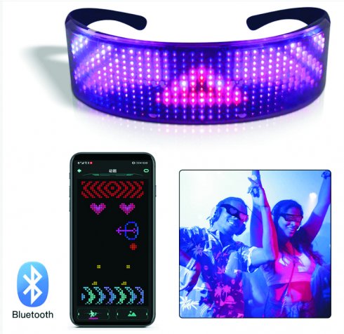 Kacamata hitam LED RAVE tampilan LED PENUH yang dapat diprogram melalui Smartphone (Bluetooth)