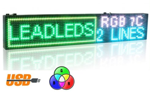 Panneau d'information LED avec support de 7 couleurs - 51 cm x 15 cm