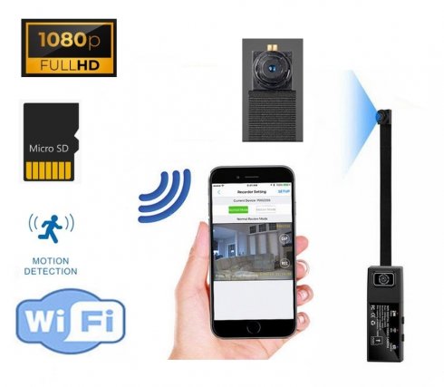 Кампактная камера HD-абскуры, схаваная ў футляр - міні-аб'ектыў 90° з WiFi/P2P + сігналізацыя