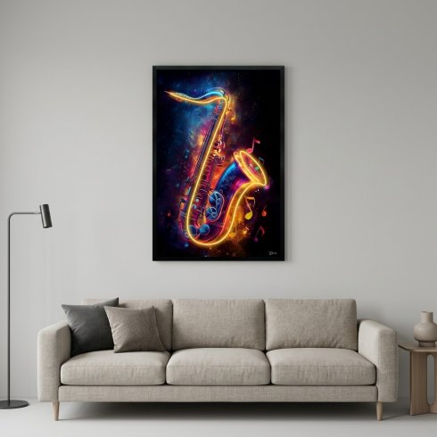 アート・デザイン・音楽 XL Photography 2 Art Collection Music wall art with LED effect – pop art neon saxophone – 63 × 93