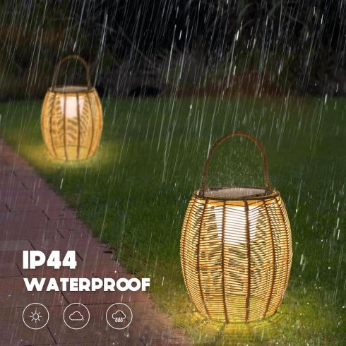Solar table lamp - Outdoor LED lantern for garden / terrace - RGB colored rattan lamp with IP44
