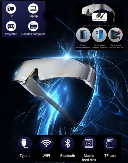 Lunettes VR lunettes intelligentes de realite virtuelle avec FULL HD equivalent a un ecran de 200 pouces pour PC Smartphone Tablette Drone Cool Mania