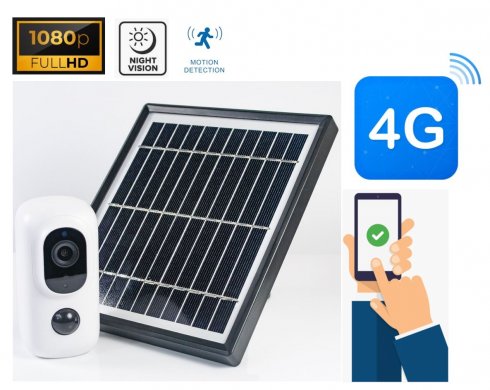 4G solární bezpečnostní FULL HD kamera s 5200 mAh baterií + micro sd nahrávání + obousměrná komunikace