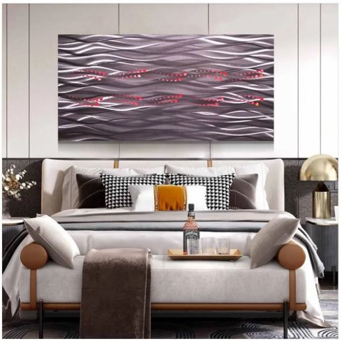 Wall paintings - 3D Metal (aluminum) - LED backlit RGB 20 colors - Waves 50x100cm