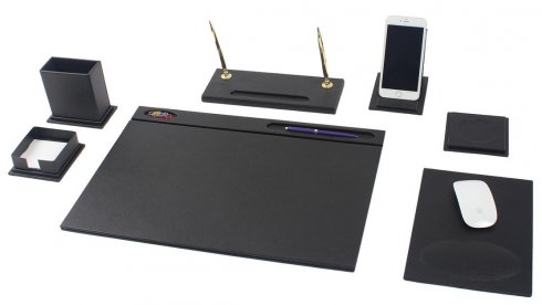 Black leather desk set - 7 pcs accessories (100% Handmade)
