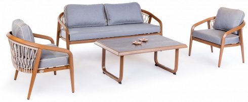 Gartensitze - Moderne Sitzgarnitur aus Aluminium/Rattan für 4 Personen + Tisch