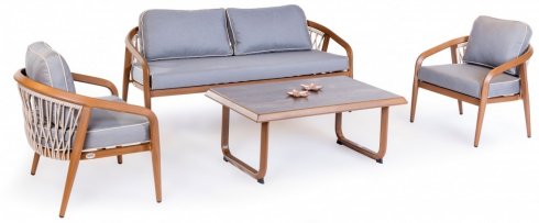 Mga upuan sa hardin - Modernong aluminyo/rattan seating set para sa 4 na tao + mesa