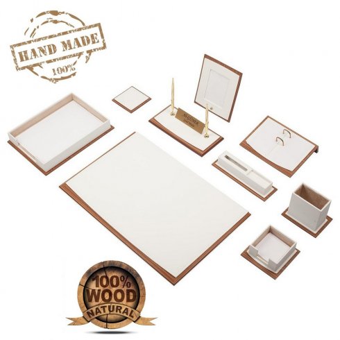 Nahkainen pöytämatto - Luxury SET 11 kpl pöytäalustalle (ruskea puu + nahka)
