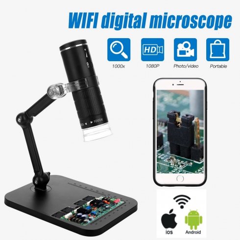 Wifi-telefonmikroskop FULL HD med 1000x zoom for mobiltelefon iOS og Android