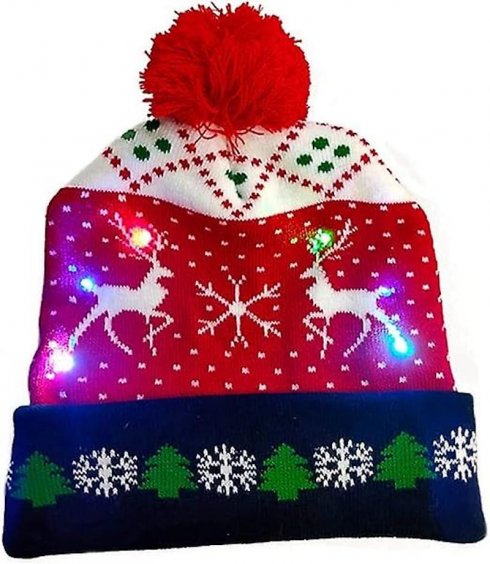 Gorro LED con pompón - Gorro navideño de invierno - NAVIDAD CIERVO