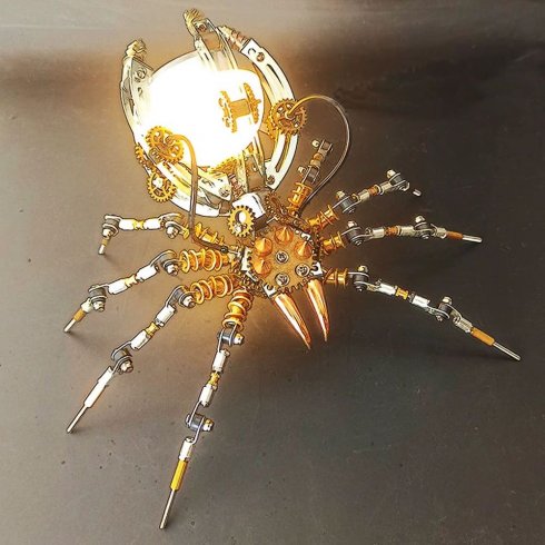 Puzzle 3D SPIDER - metalowy model puzzli wykonany ze stali nierdzewnej + lampka LED