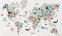 خريطة العالم للأطفال خريطة خشبية ثنائية الأبعاد بها حيوانات على الحائط - أزرق 200x120 سم