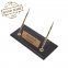 Handmade pen stand black leather base with gold nameplate + 2 gold pens