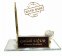 Zelta pildspalvas turētājs — stikla galda statīvs + kristāla globuss + pulkstenis
