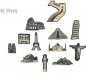 World monuments 15pcs - push pins on wooden maps