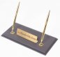 Leather pen stand for work desk + gold nameplate + 2 gold pens