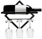 Raft pentru vin montat pe perete + suport pentru pahar de vin (1 sticla + 3 pahare)