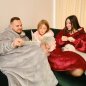 Televizní deka vak - Huňatá mikina s rukávy + kapucí + klokaním kapsou 165 cm šedá