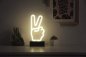 Logo LED néon lumineux avec support - Main (doigts) symbole de paix