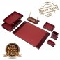 Aksesori pejabat mewah SET 8 pcs untuk meja kerja (Walnut + Leather Bordeaux)