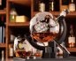 Decantor glob cu navă - Set carafe pentru whisky cu suport din lemn + 4 pahare + 9 pietre