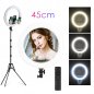 Ringlys med stativ (stativ) 72 cm til 190 cm - LED-selfie sirkulær lampe 45 cm diameter