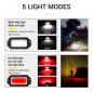 Čelovka LED  Biela / Červená - Extra výkonné nabíjateľné čelovky 5 módov
