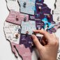 Staten bezochten kaart 3D houten kaart op een muur - PASTEL 150 x 90 cm