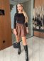 Dámska áčková sukňa  - sukňa z ekokože - hnedá farba - NUVIENNE - fashion Julzz