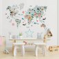 Maailmankartta lasten eläimillä - puinen 2D-kartta seinällä - PINK 100x60cm
