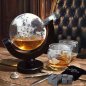 Whiskey globe decanter set with ship - 1 whiskey carafe + 2 glasses and 9 stones