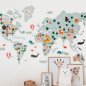 Карта мира с животными для детей - деревянная 2D карта на стене - РОЗОВЫЙ 100x60см