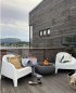 Gas firepit on the outdoor terrace - gas fireplace (gray hemisphere) - circular design