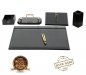Luxuriöses Büro-Set für Dokumente für den Bürotisch, 6-teilig, schwarzes Leder + Holz