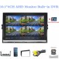 10 inch monitor hybrid 4-CH, AHD/CVBS with recording to micro SD card (up to 256 GB) for 4 cameras