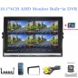 10 hüvelykes hibrid 4-CH, AHD / CVBS monitor micro SD kártyára (legfeljebb 256 GB) 4 kamera számára