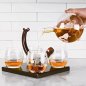 Decantor glob cu navă - Set carafe pentru whisky cu suport din lemn + 4 pahare + 9 pietre