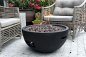 Portable fire pit - outdoor garden gas fireplace -  round black cast concrete