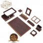 Ensemble de table de bureau - Ensemble de bureau de luxe 11 pièces (bois brun + cuir)