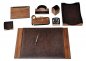 Luxury office table set of 9 accessories - 100% Handmade - Brown (Wood + Leather)