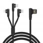 Pleteni 3V1 polnilni kabel z 90 ° zasnovo konektorja - Micro USB, Lightning, USB-C dolžine 1,5 m