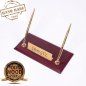 Wooden pen stand - Bordeaux wood + gold nameplate + 2 gold pens