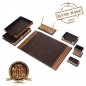Desk mat Luxury Set 8 pcs for office desk - (Walnut + brown leather)