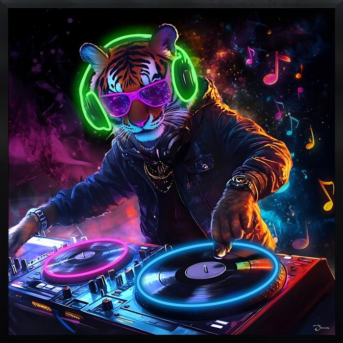 DJ Tiger – Modern Pop Art LED Wall Art Decor – 83 × 83 cm | Cool Mania
