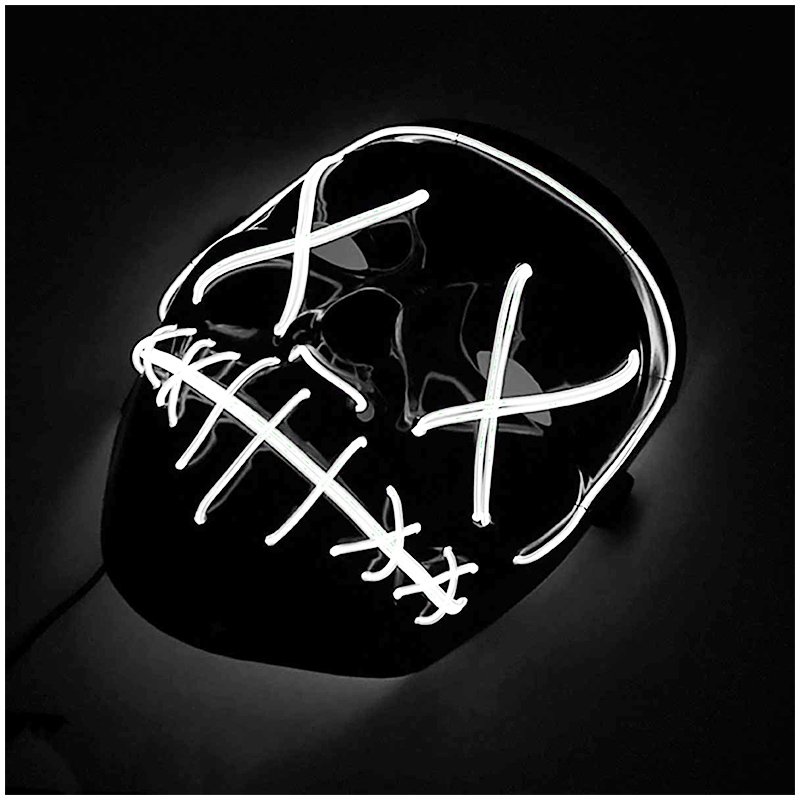 Masque Halloween LED Purge - 3 Modes Lumineux (fixe, Clignotant Lent/rapide) - PVC Et Soie Lumière Froide - Bande élastique Ajustable - Pour Fête, Cosplay, Carnaval