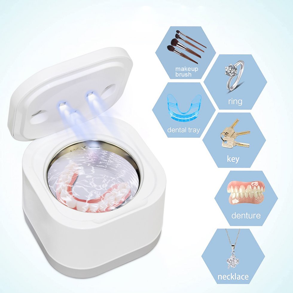 Denture Cleaner 45kHz Ultrasonic U-V Denture sonic retainer cleaner 360° Deep Cleaning