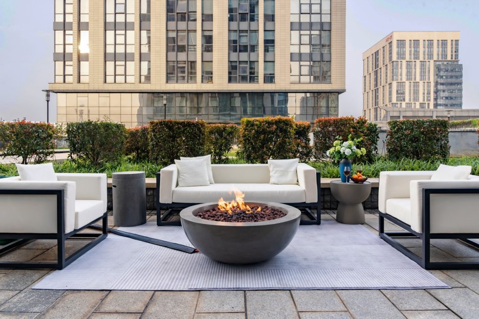 Camino Da Tavolo Portatile In Cemento - 16x40 Cm, Fiamma Effetto Tornado, Per Interni Ed Esterni - Foto 8